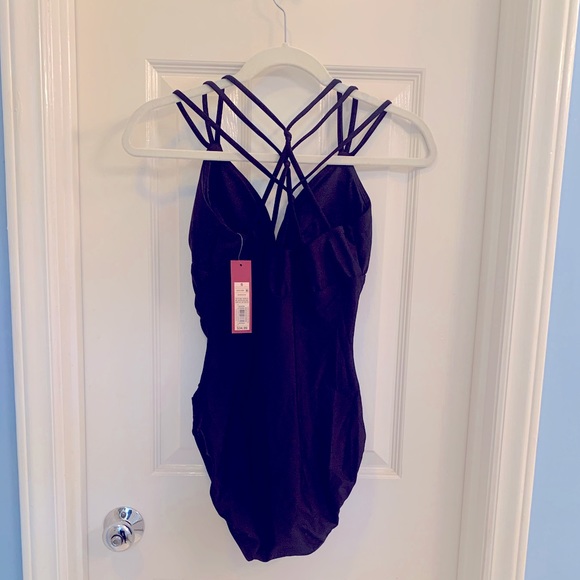 🆕 NWT Last One - Merona Strappy Black Slimming Swimsuit Sz. Small - Picture 8 of 8